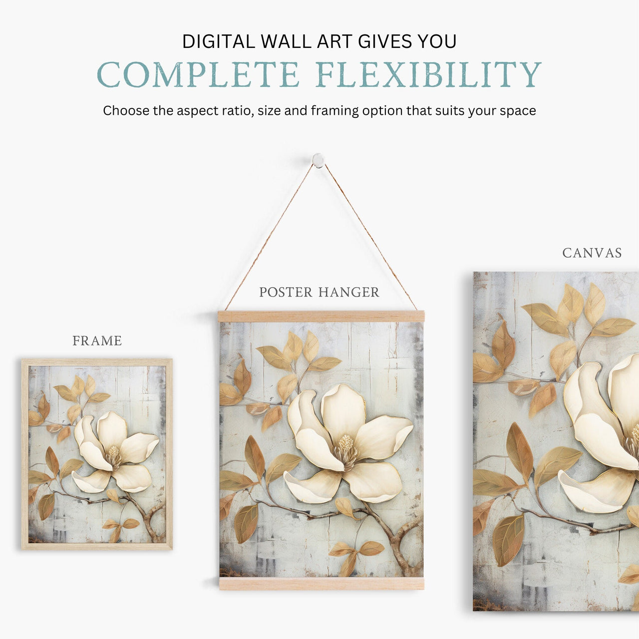 White Magnolia Wall Art – Floral Girls Room Print