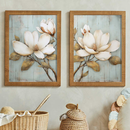 Magnolia Prints, Rustic Floral Wall Decor, Farmhouse Home Accent - WildfieldPrints