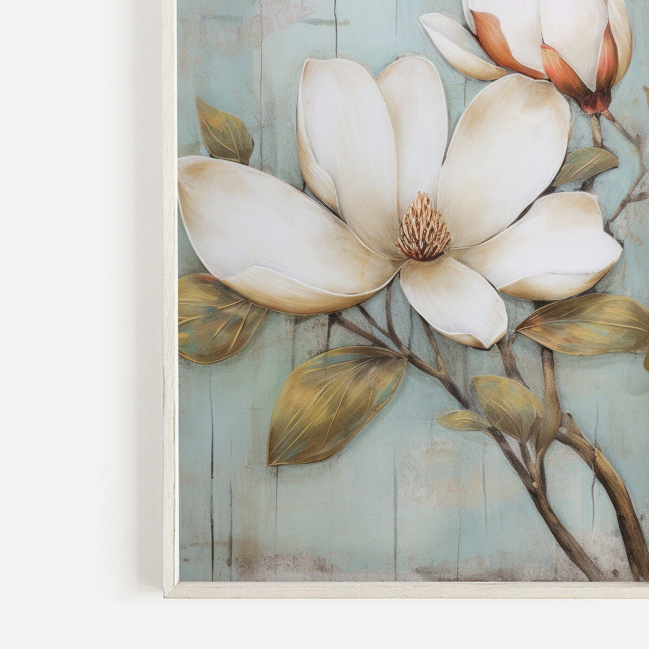White Magnolia Wall Art – Floral Living Room Print • Set of 2