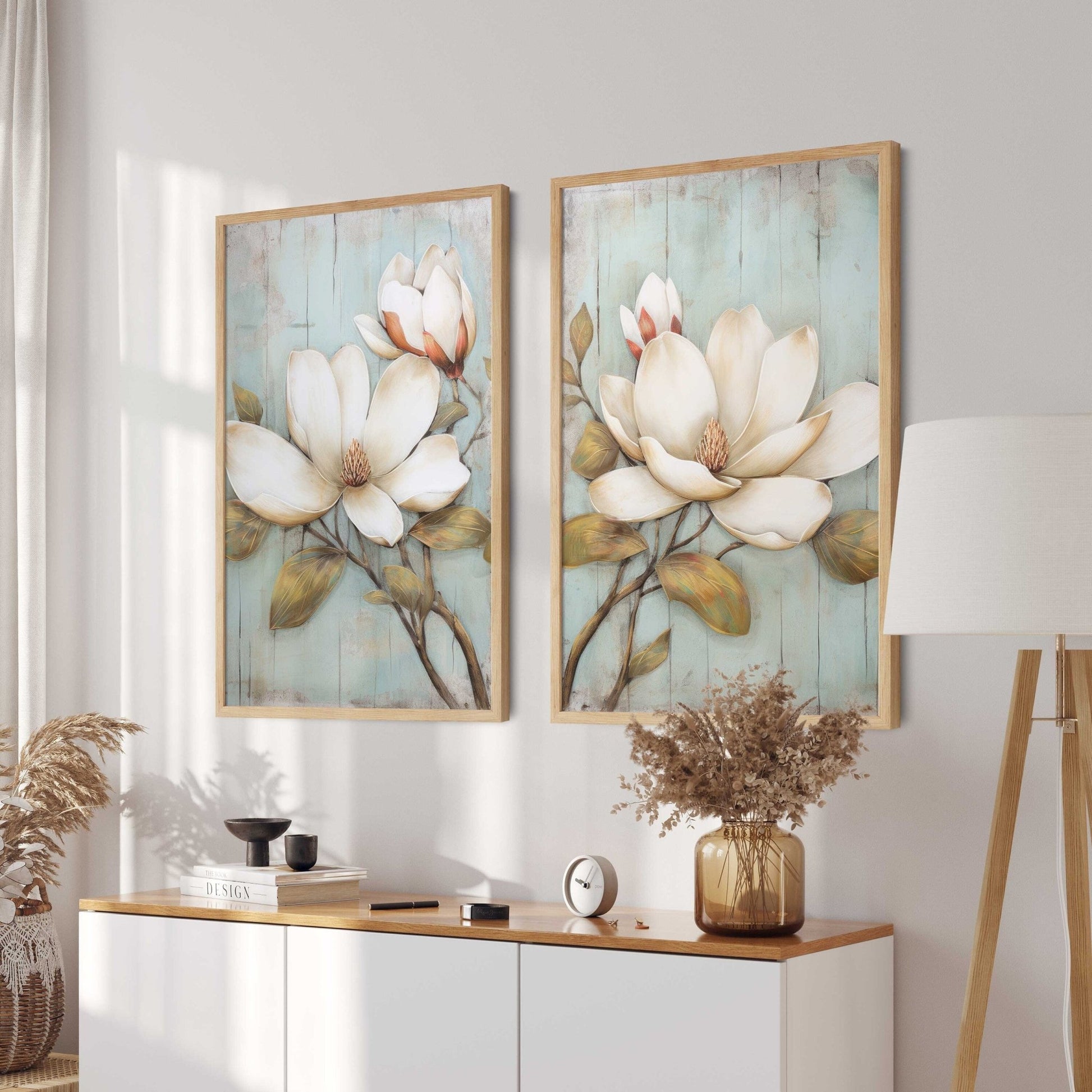 Magnolia Prints, Rustic Floral Wall Decor, Farmhouse Home Accent - WildfieldPrints
