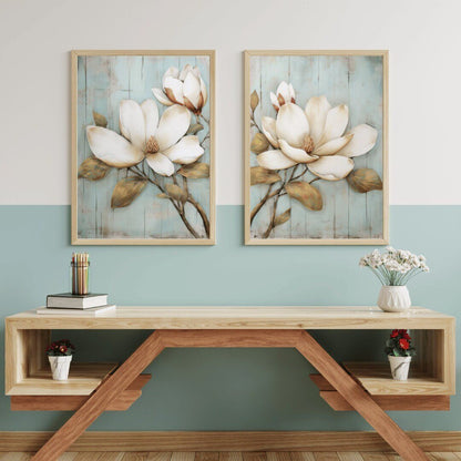 Magnolia Prints, Rustic Floral Wall Decor, Farmhouse Home Accent - WildfieldPrints