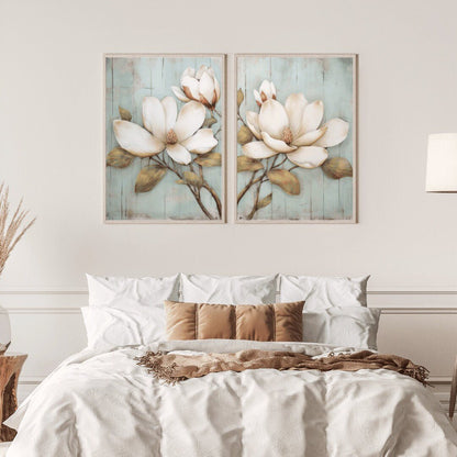 Magnolia Prints, Rustic Floral Wall Decor, Farmhouse Home Accent - WildfieldPrints
