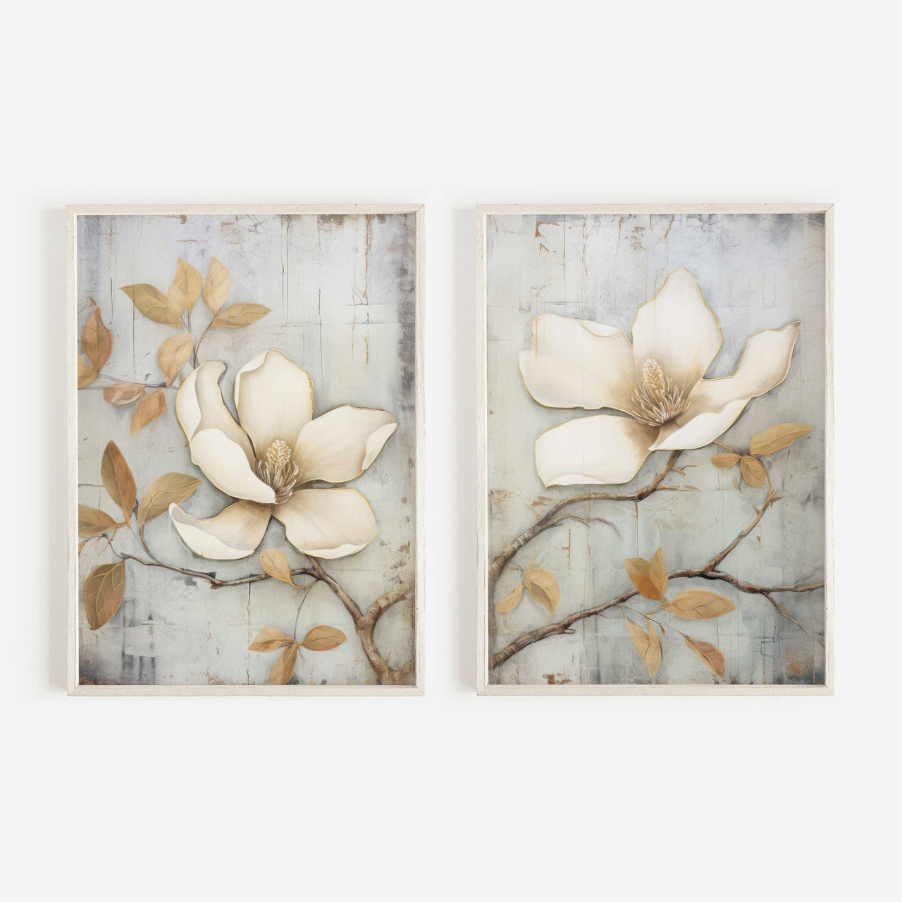 Magnolia Wall Art – Floral Living Room Print • Set of 2
