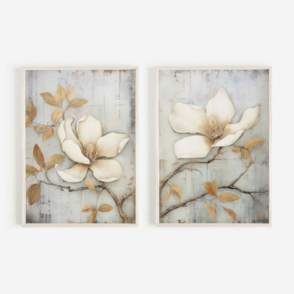 Magnolia Wall Art, Rustic Floral Decor, Farmhouse Home Accent - WildfieldPrints