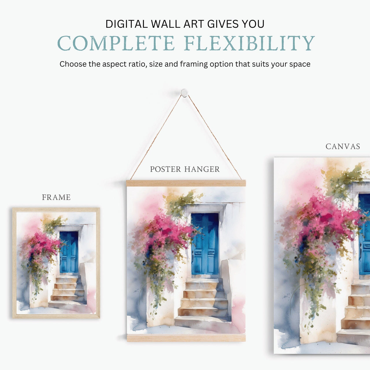 Blue Door Wall Art – Mediterranean Living Room Print