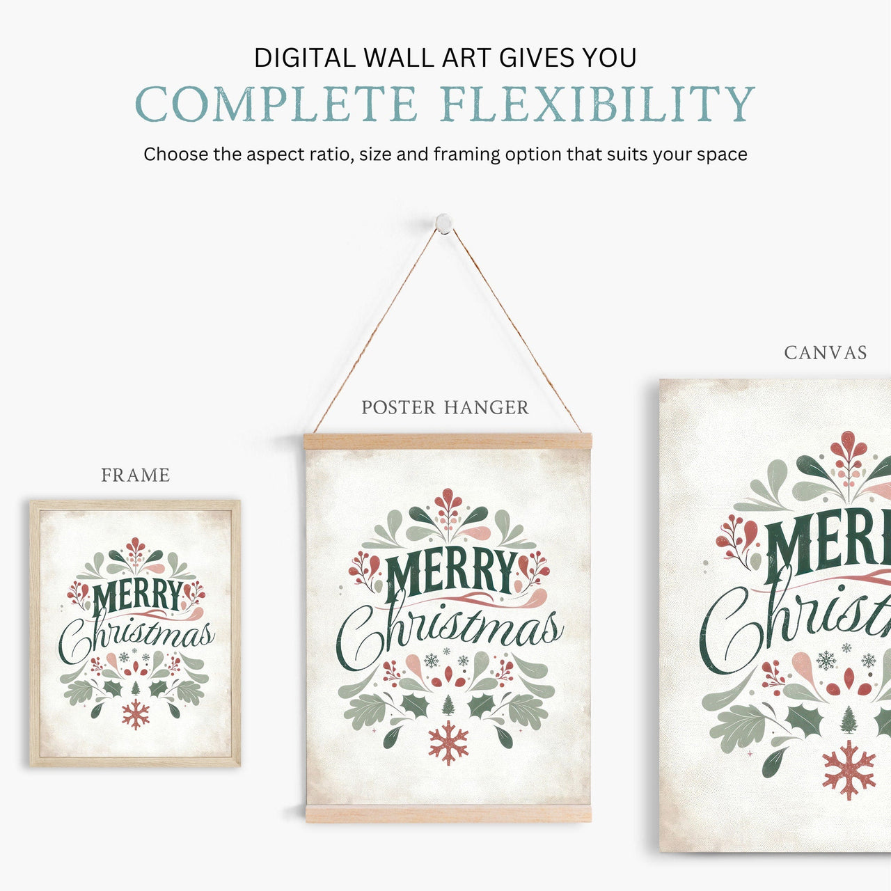 Merry Christmas Wall Art – Holiday Living Room Print