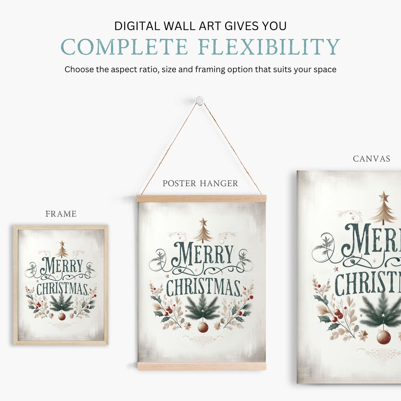 Merry Christmas Wall Art – Holiday Living Room Print