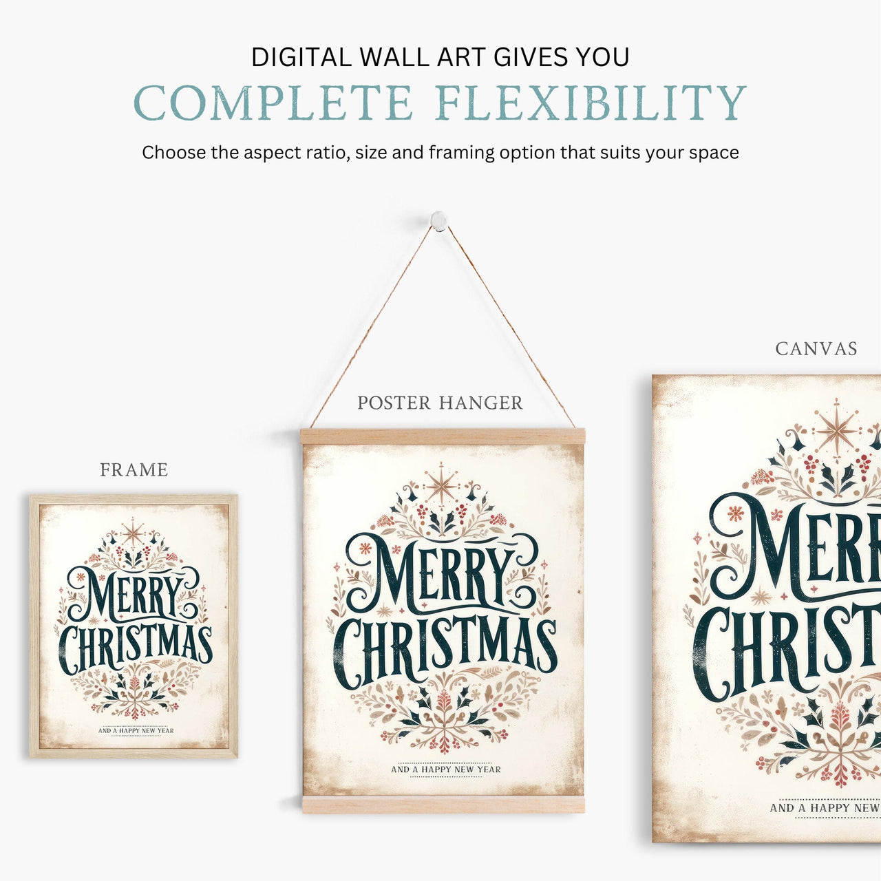 Merry Christmas Wall Art – Holiday Living Room Print