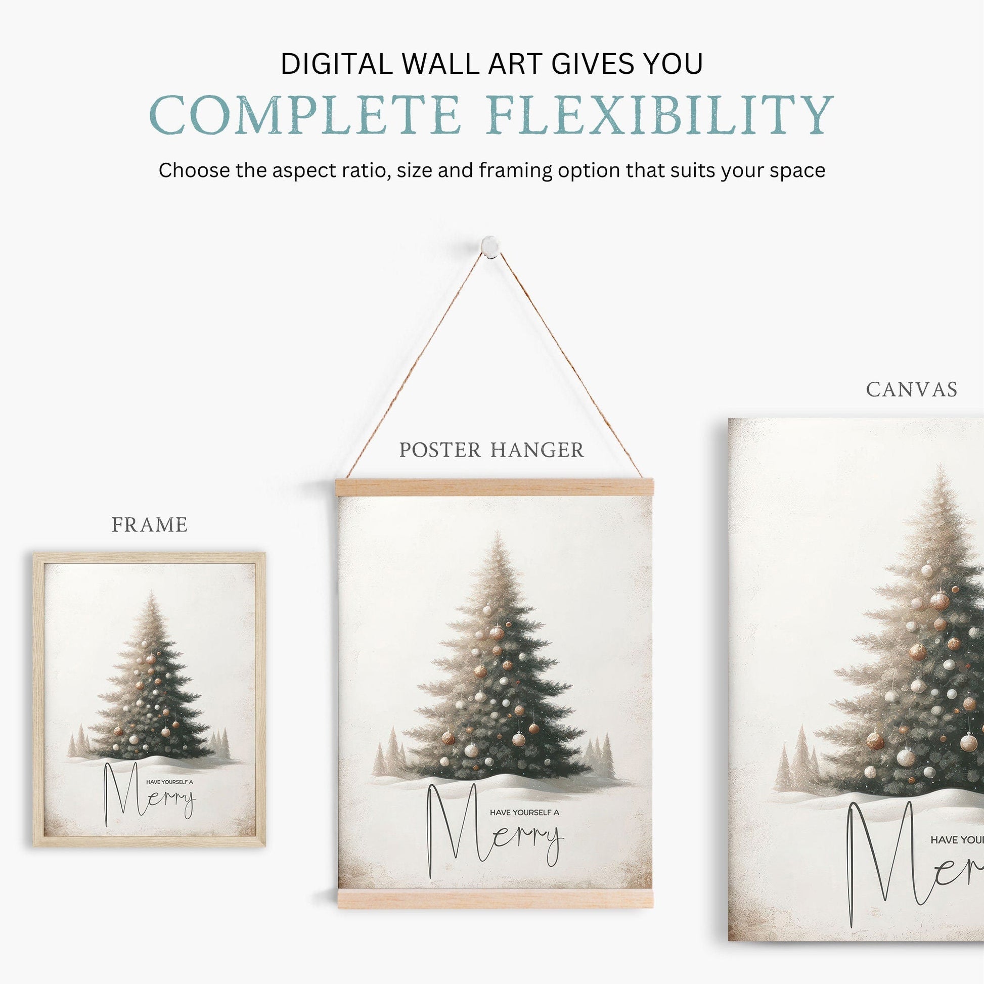 Merry Christmas Prints, Festive Holiday Decor, Christmas Tree Art - WildfieldPrints