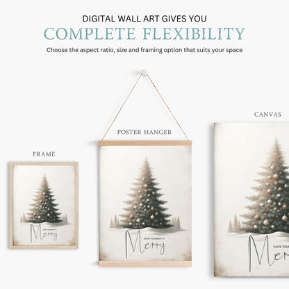 Merry Christmas Prints, Festive Holiday Decor, Christmas Tree Art - WildfieldPrints