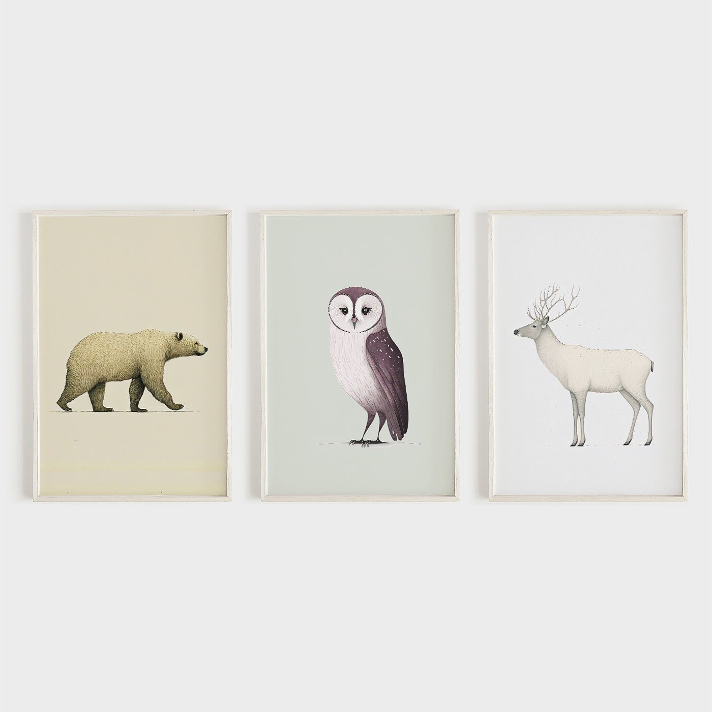 Minimalist Animal Nursery Art, Kids Room Forest Decor, Bear, Owl, Reindeer - WildfieldPrints