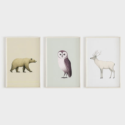 Minimalist Animal Nursery Art, Kids Room Forest Decor, Bear, Owl, Reindeer - WildfieldPrints