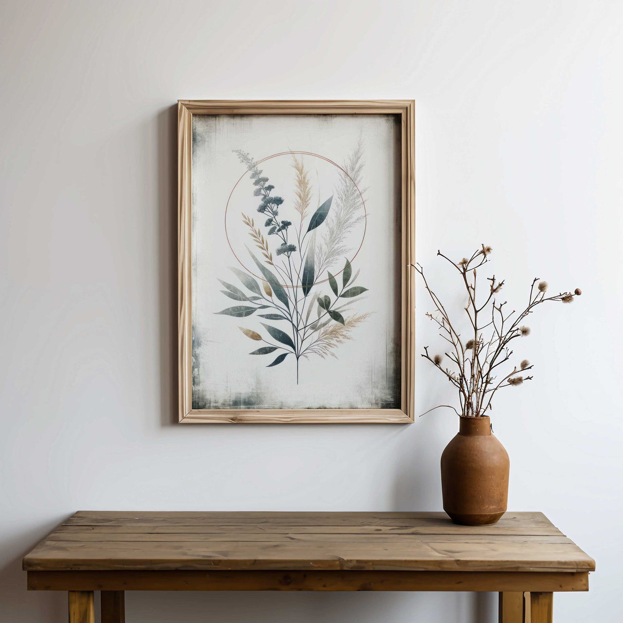 Botanical Circle Wall Art – Plant Living Room Print
