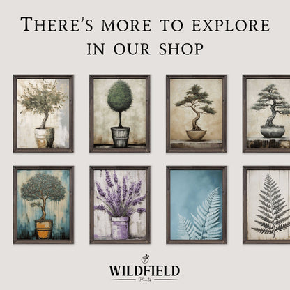 Minimalist Botanical Circle Art, Vintage Plant Painting, Elegant Wall Decor - WildfieldPrints
