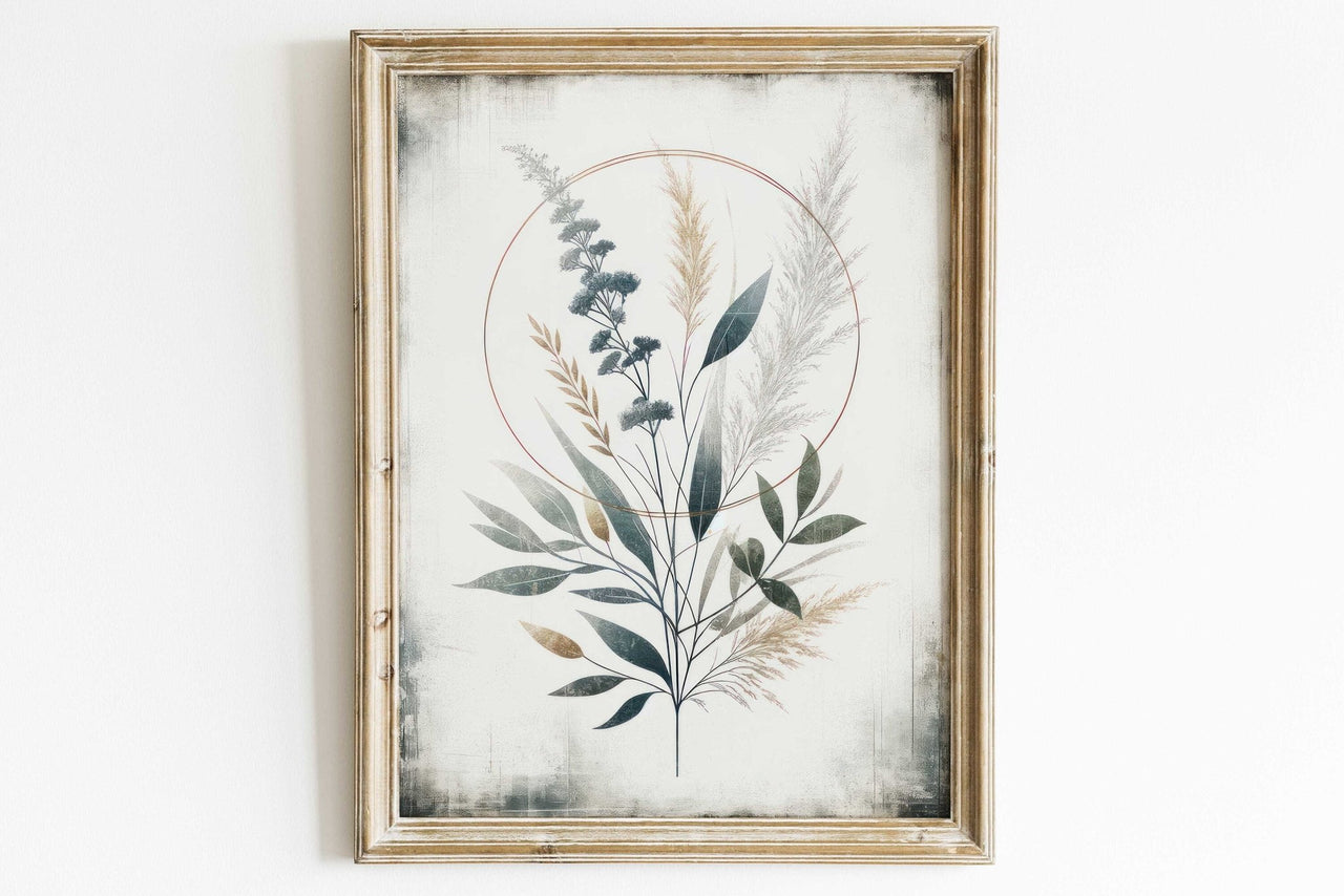 Botanical Circle Wall Art – Plant Living Room Print