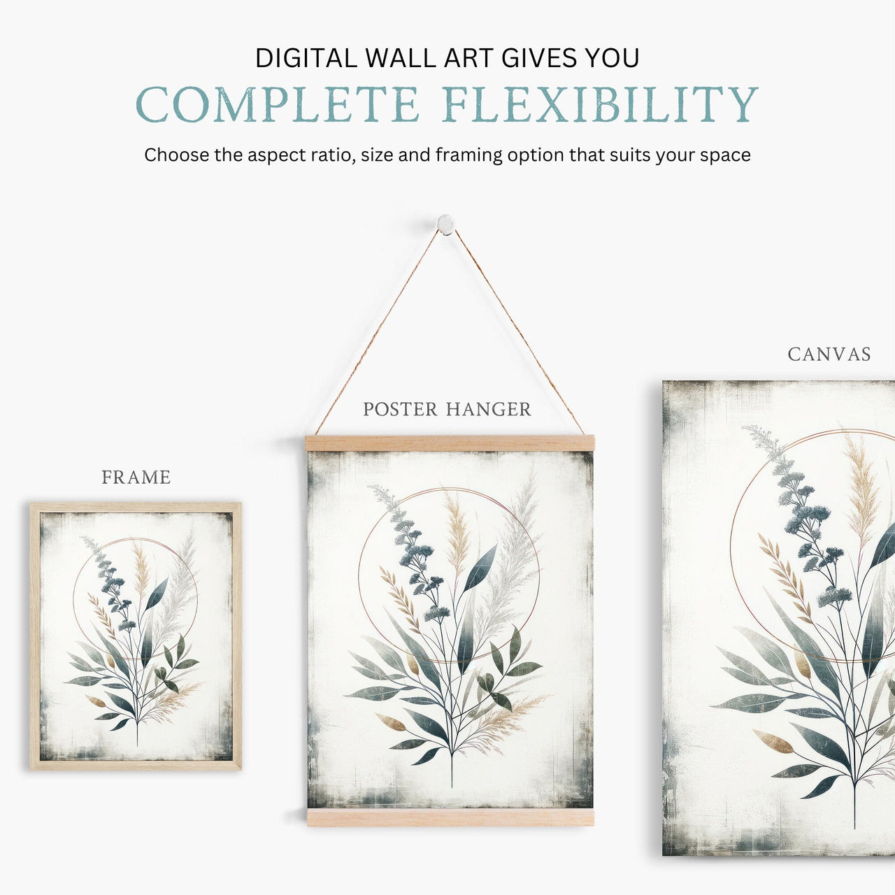 Botanical Circle Wall Art – Plant Living Room Print