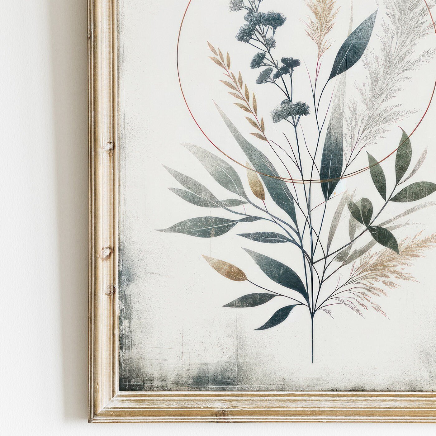 Minimalist Botanical Circle Art, Vintage Plant Painting, Elegant Wall Decor - WildfieldPrints
