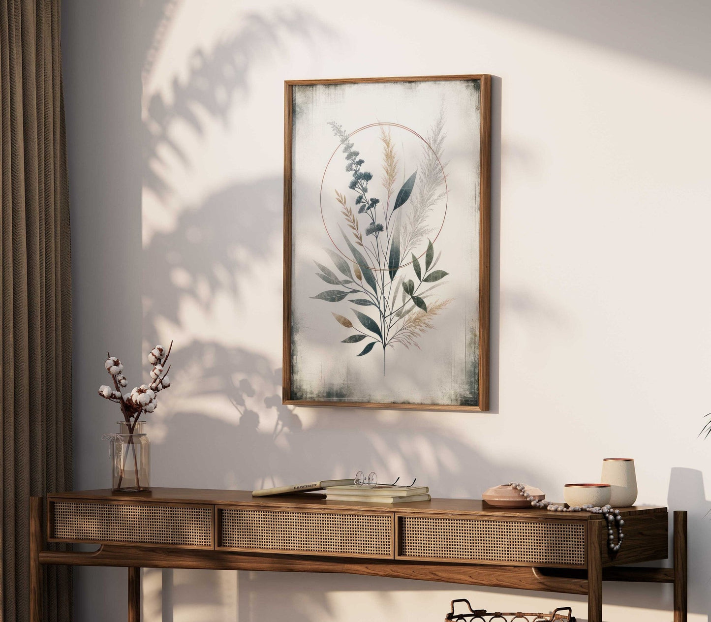 Minimalist Botanical Circle Art, Vintage Plant Painting, Elegant Wall Decor - WildfieldPrints