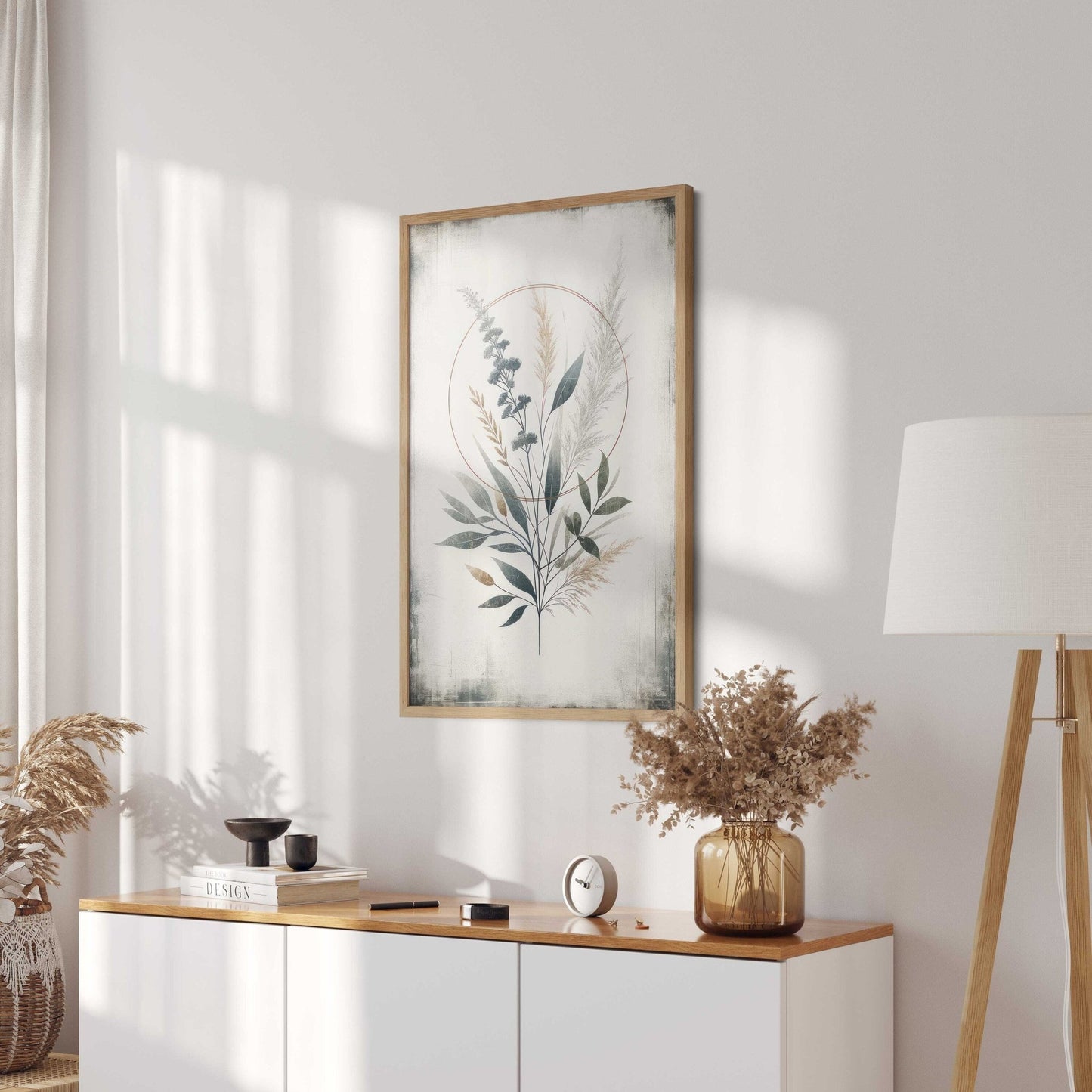 Minimalist Botanical Circle Art, Vintage Plant Painting, Elegant Wall Decor - WildfieldPrints