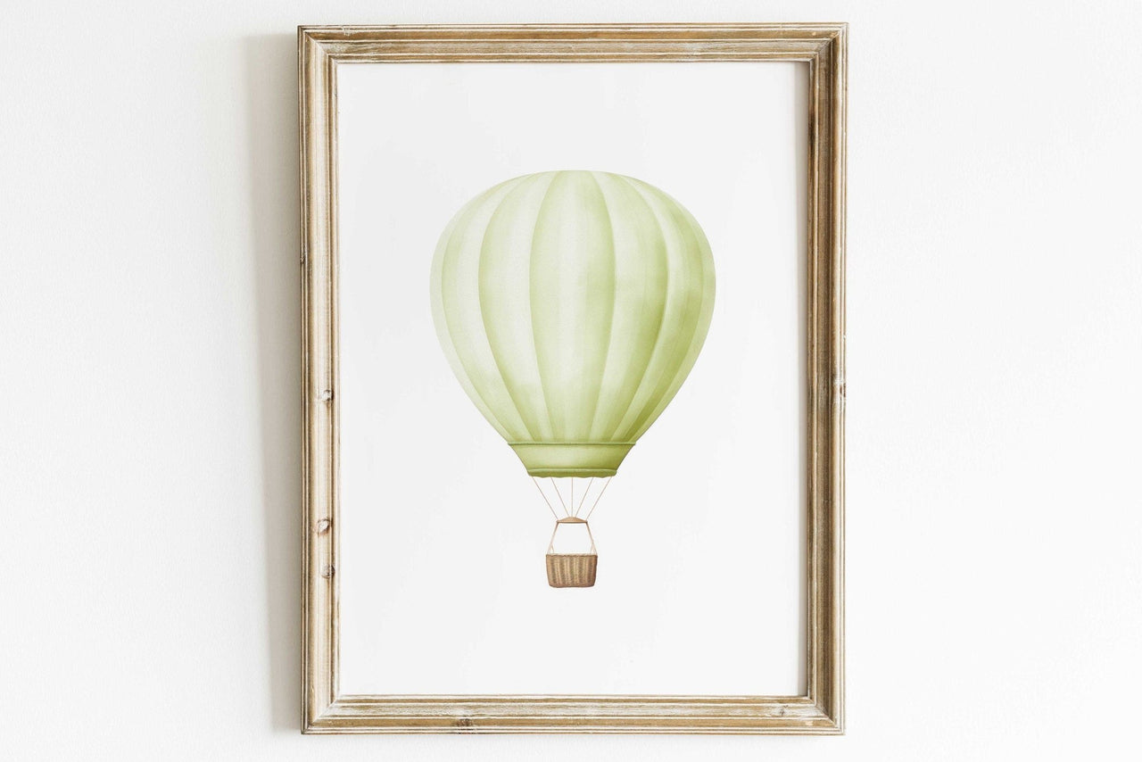 Mint Green Hot Air Balloon Wall Art – Vintage Boys Room Print