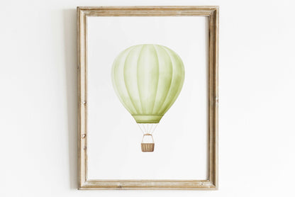 Mint Green Hot Air Balloon Print, Watercolor Nursery Decor, Vintage Wall Art - WildfieldPrints