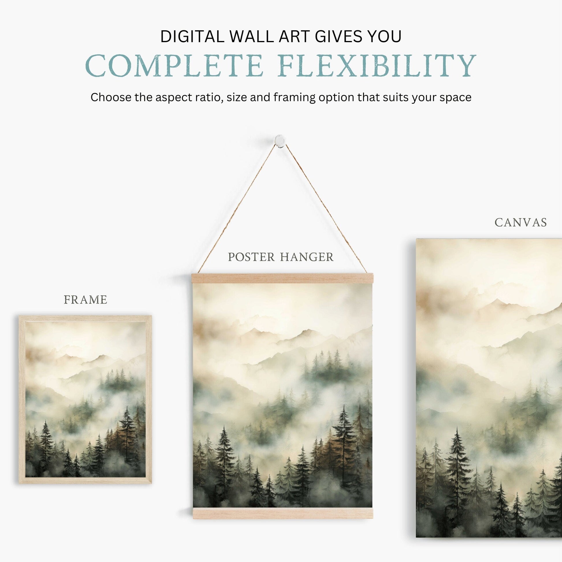 Misty Forest Print, Watercolor Landscape Decor, Nature Wall Art - WildfieldPrints