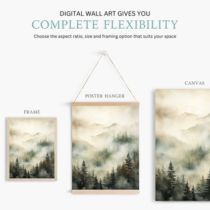 Misty Forest Print, Watercolor Landscape Decor, Nature Wall Art - WildfieldPrints
