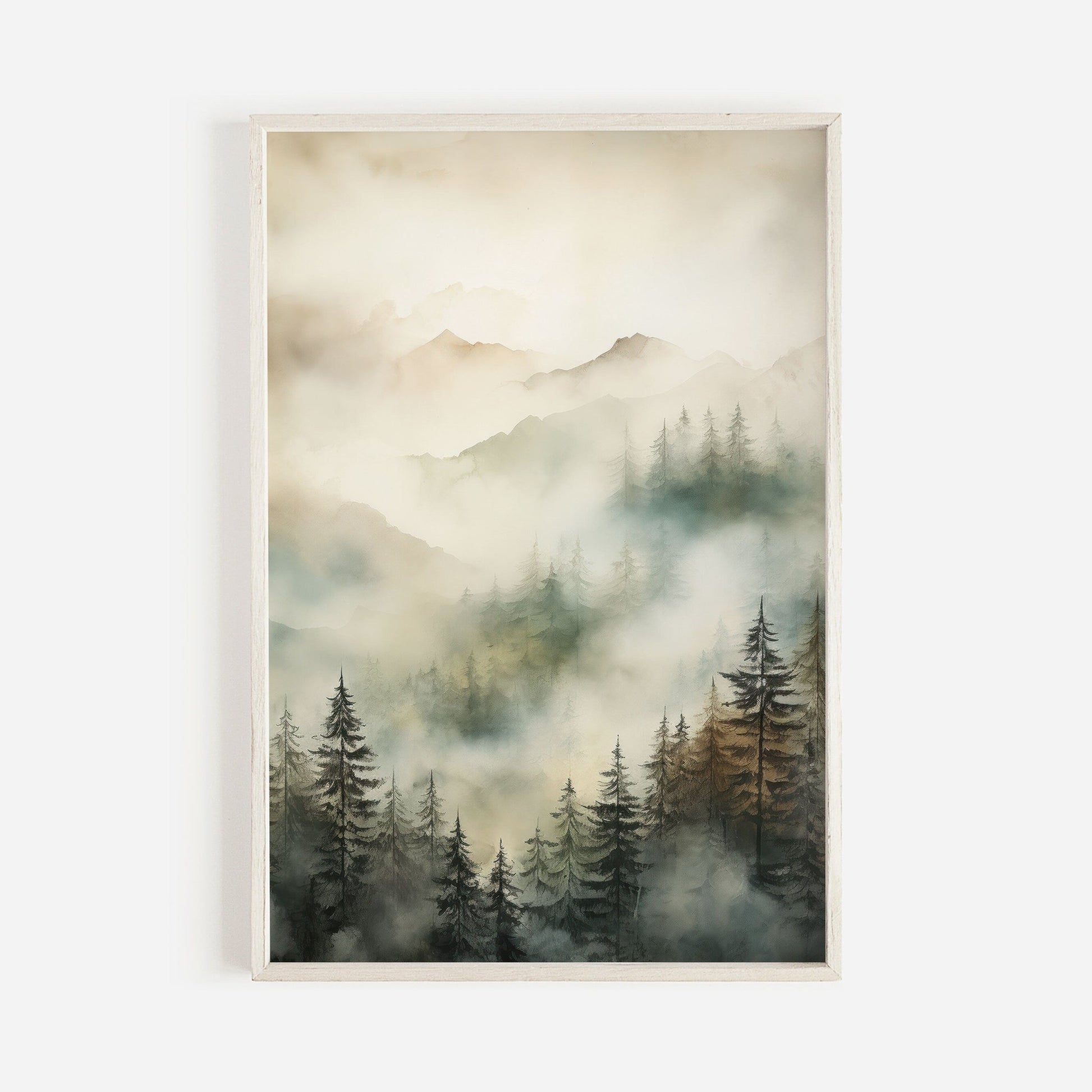 Misty Forest Print, Watercolor Landscape Decor, Nature Wall Art - WildfieldPrints