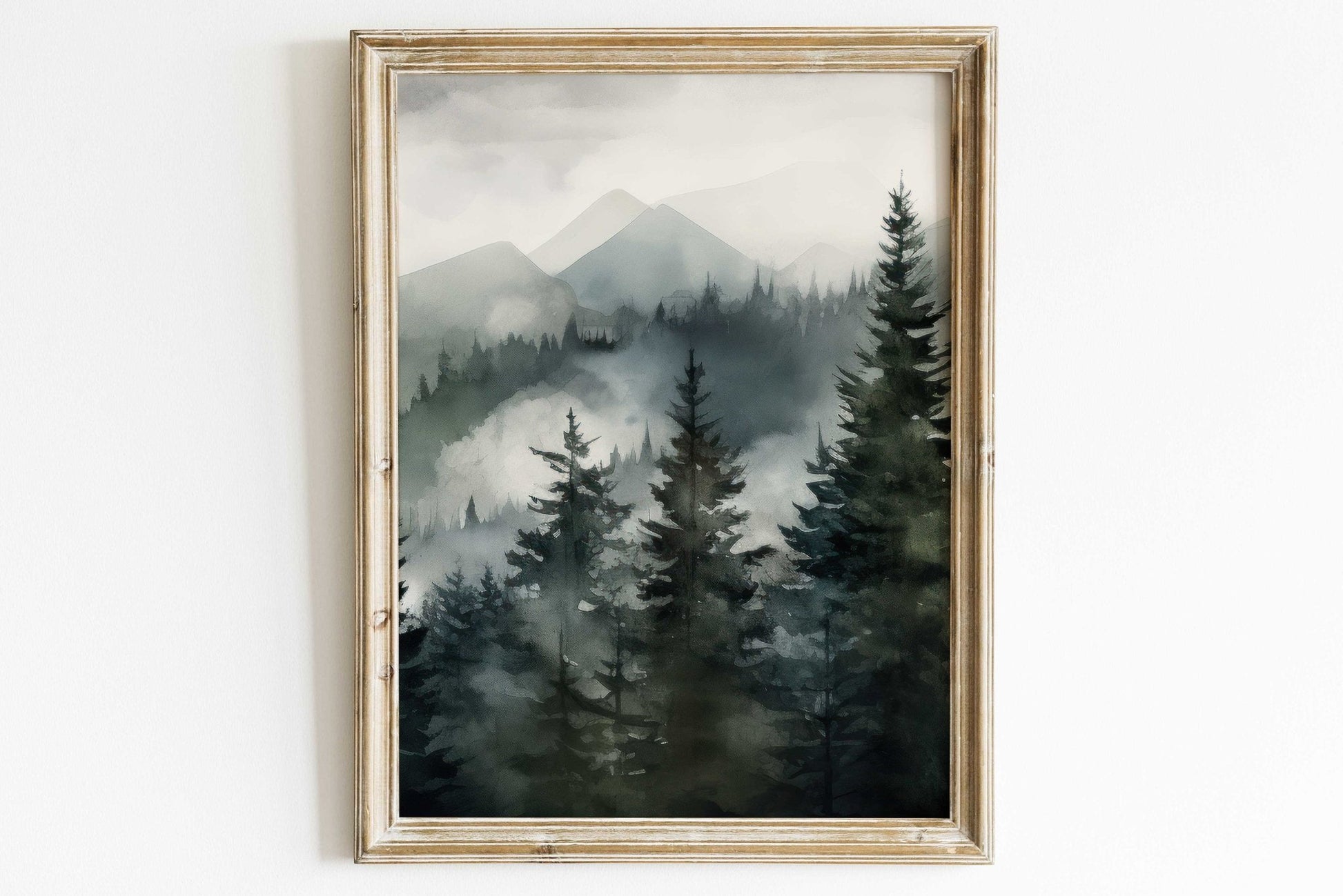Misty Forest Print, Watercolor Landscape, Nature Wall Decor - WildfieldPrints