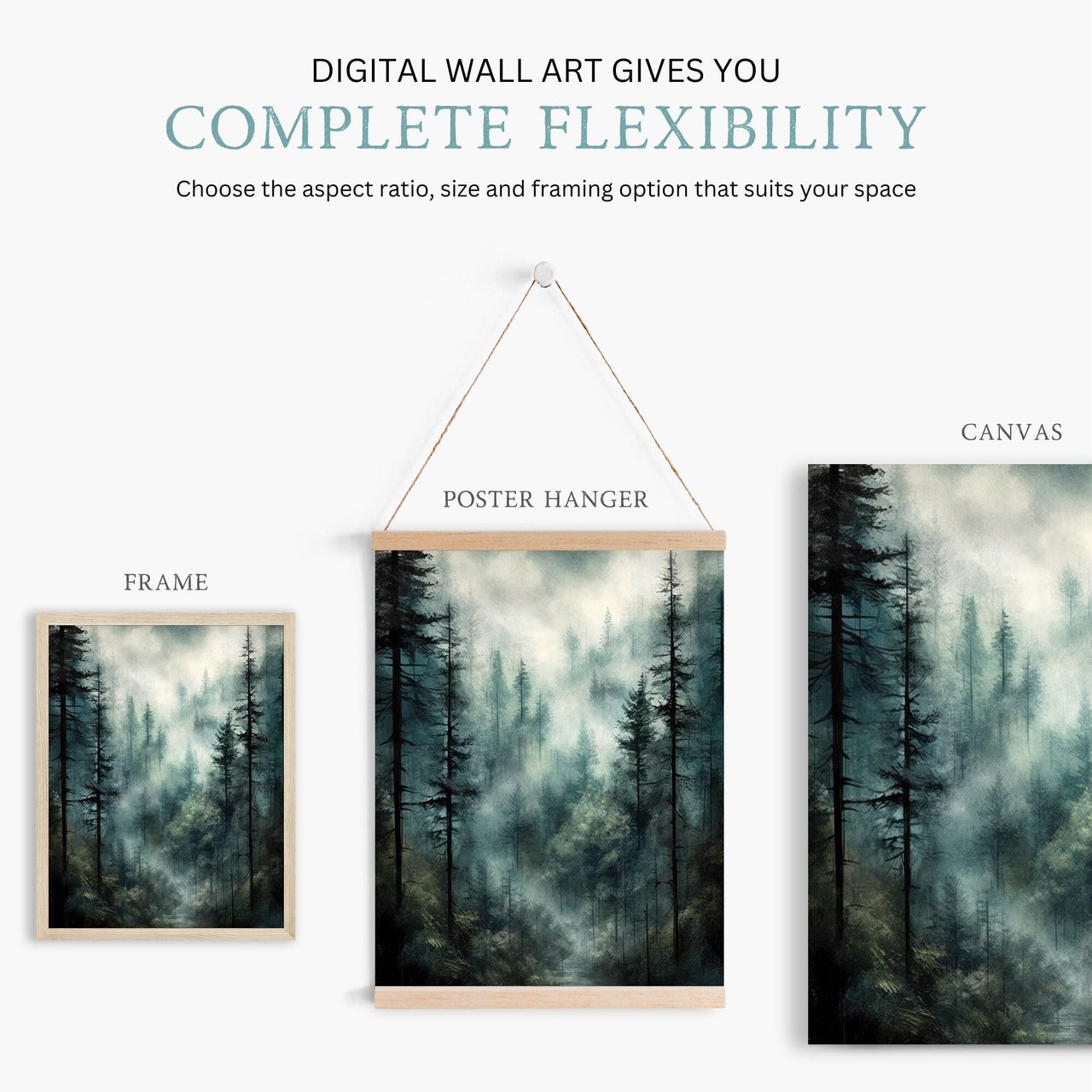 Misty Forest Wall Art – Nature Living Room Print