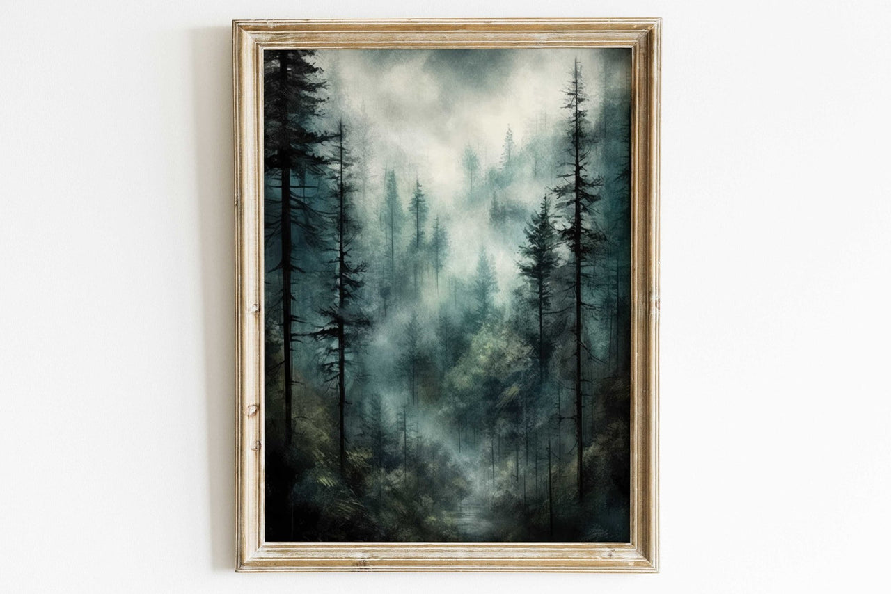 Misty Forest Wall Art – Nature Living Room Print