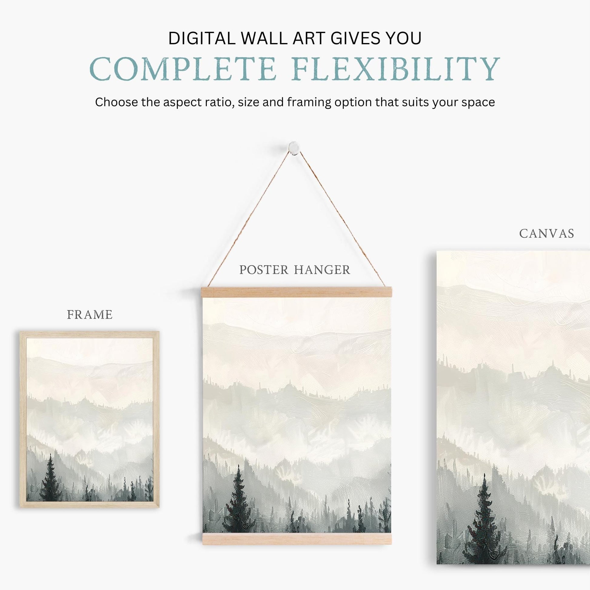 Monochrome Forest Triptych, Black & White Painting, Living Room Decor - WildfieldPrints