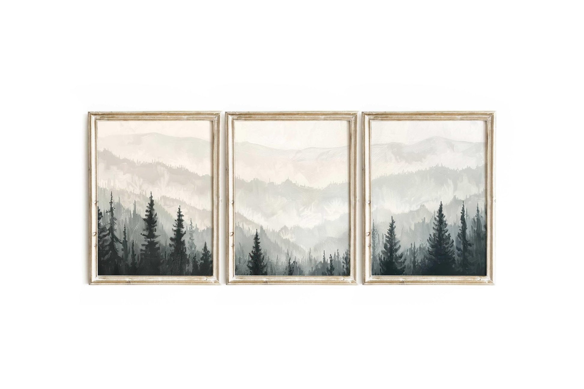 Monochrome Forest Triptych, Black & White Painting, Living Room Decor - WildfieldPrints
