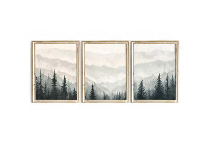 Monochrome Forest Triptych, Black & White Painting, Living Room Decor - WildfieldPrints