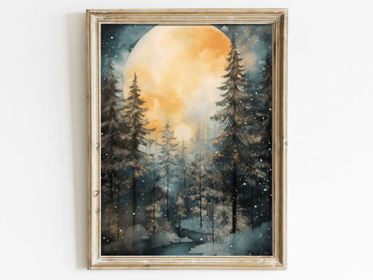 Moody Forest Print, Watercolor Landscape Decor, Nature Lover's Gift - WildfieldPrints