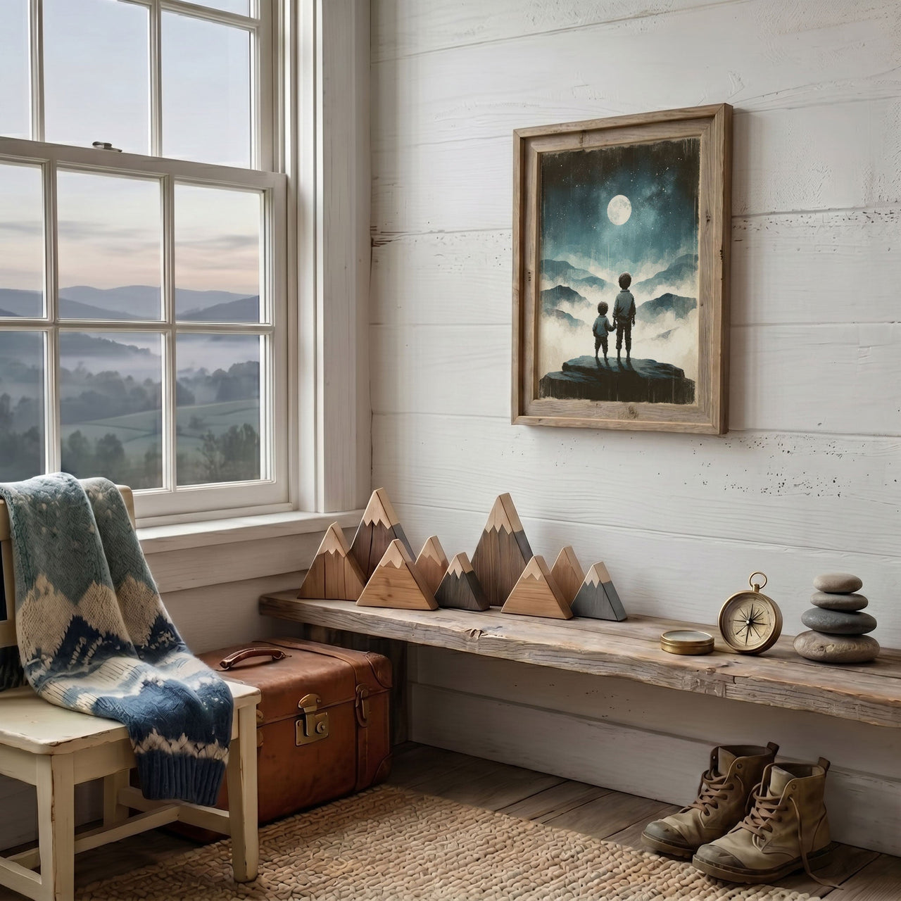 Moon & Stars Wall Art – Adventure Boys Room Print