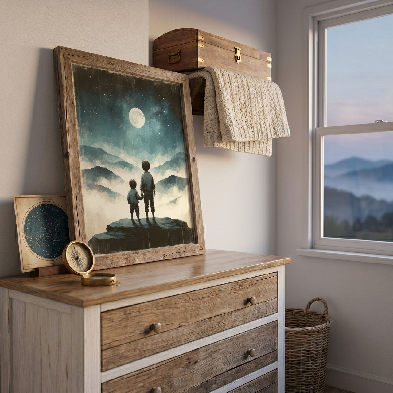 Moon & Stars Wall Art – Adventure Boys Room Print