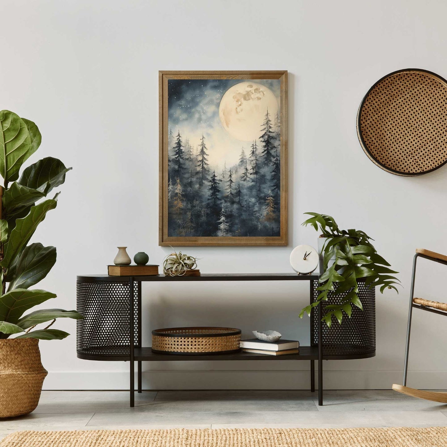 Moonlit Majesty: Vintage Watercolor Forest Wall Art - WildfieldPrints