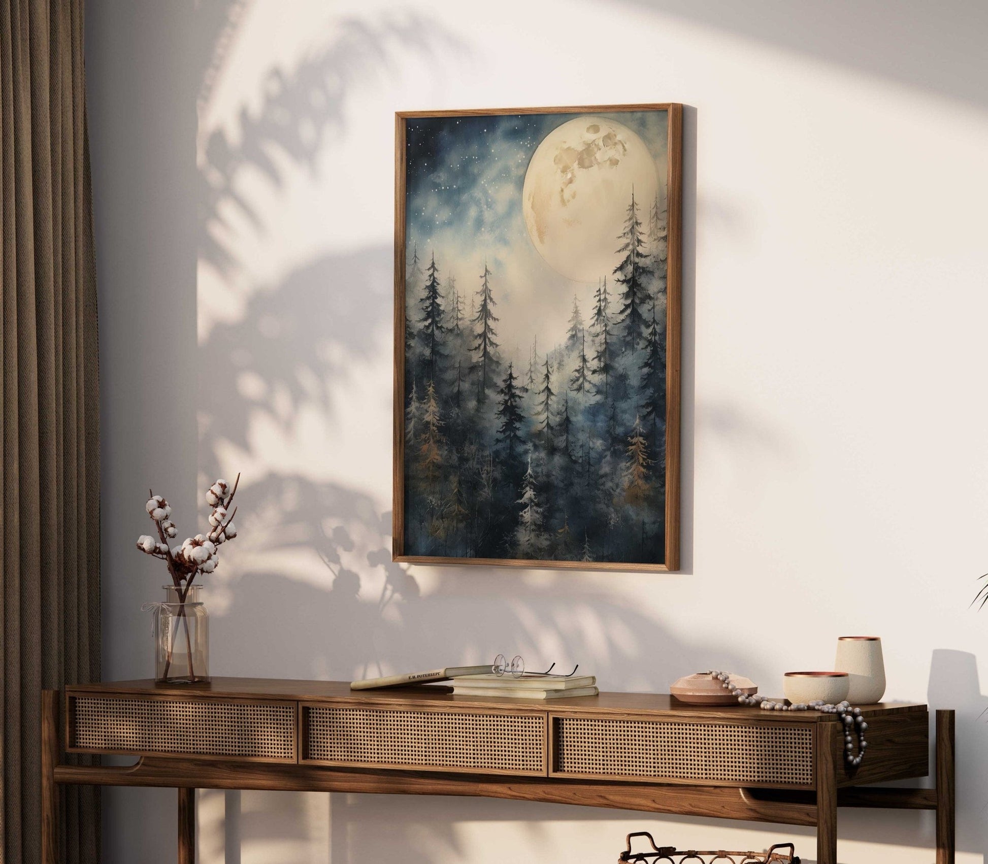 Moonlit Majesty: Vintage Watercolor Forest Wall Art - WildfieldPrints