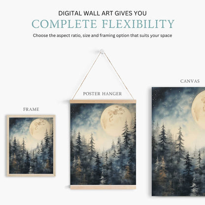 Moonlit Majesty: Vintage Watercolor Forest Wall Art - WildfieldPrints