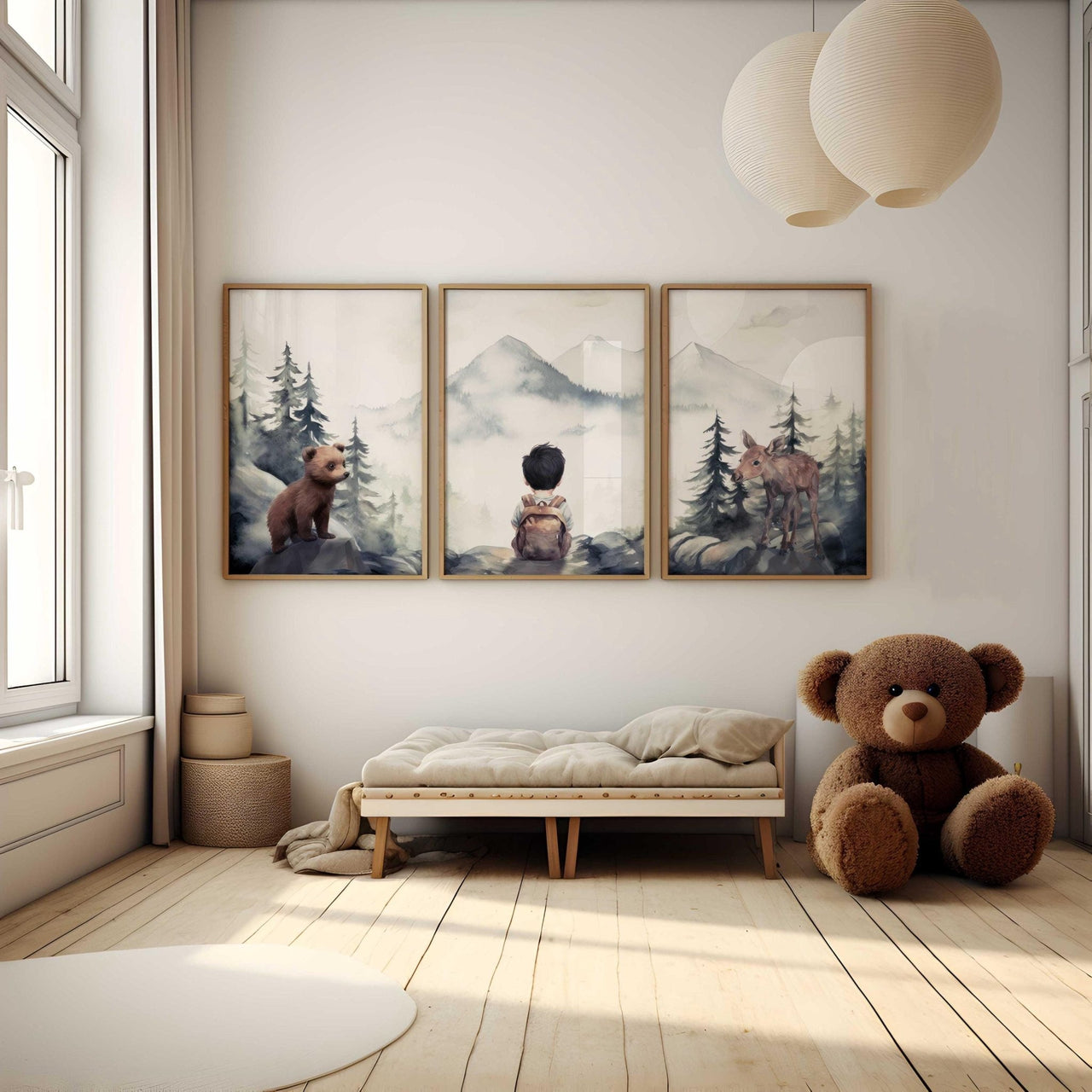 Moose & Bear Wall Art – Woodland Boys Room Print • Set of 3