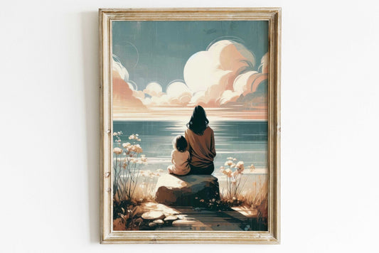 Mother and Daughter Art, Adventure Wall Decor, Rustic Nursery Gift - WildfieldPrints