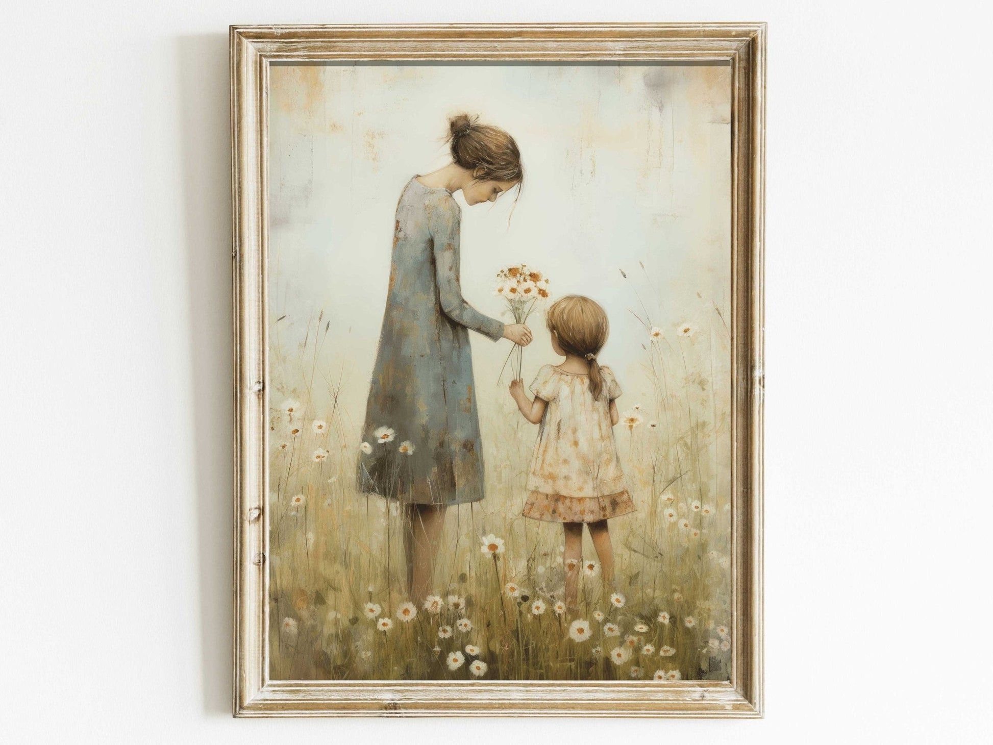 Mother and Daughter Art, Family Picture, Rustic Wildflower Decor - WildfieldPrints
