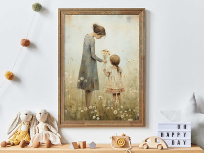 Mother and Daughter Art, Family Picture, Rustic Wildflower Decor - WildfieldPrints