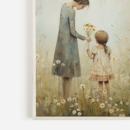 Mother and Daughter Art, Family Picture, Rustic Wildflower Decor - WildfieldPrints