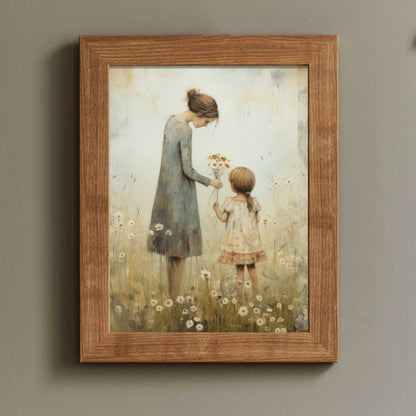 Mother and Daughter Art, Family Picture, Rustic Wildflower Decor - WildfieldPrints