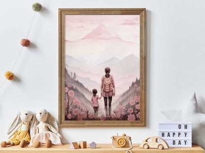 Mother and Daughter Bond Art, Adventure Wall Decor, Rustic Nursery Design - WildfieldPrints
