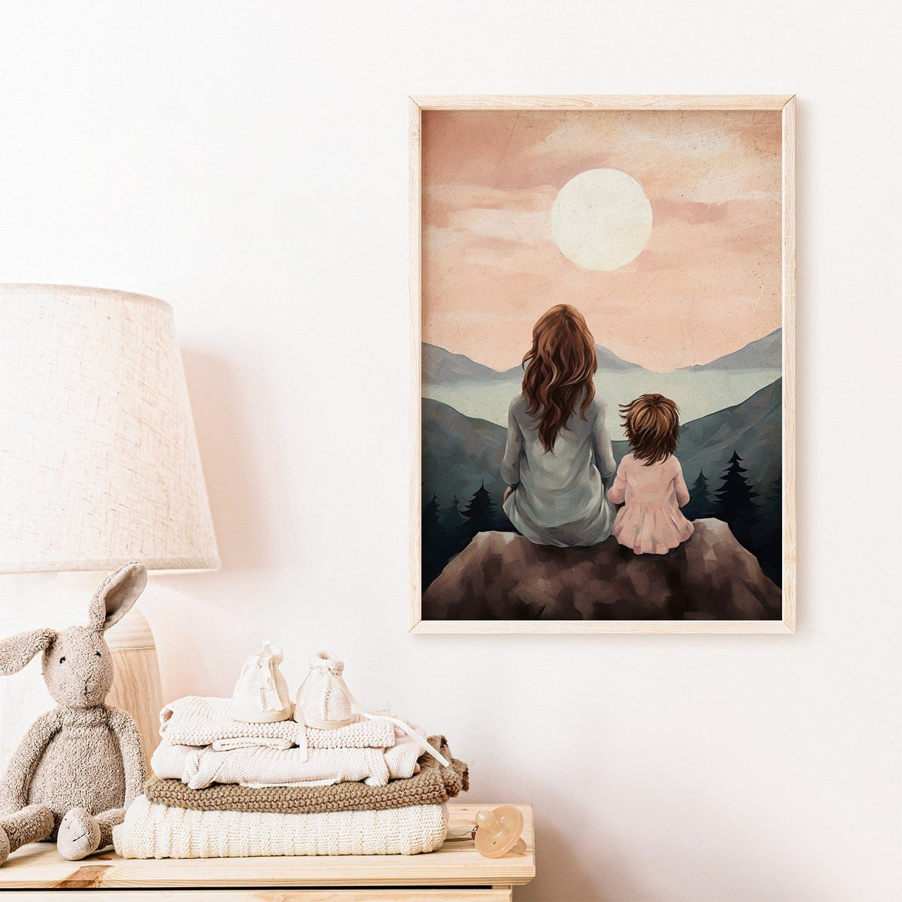 Mother - Daughter Silhouette Wall Art – Family Nursery Print