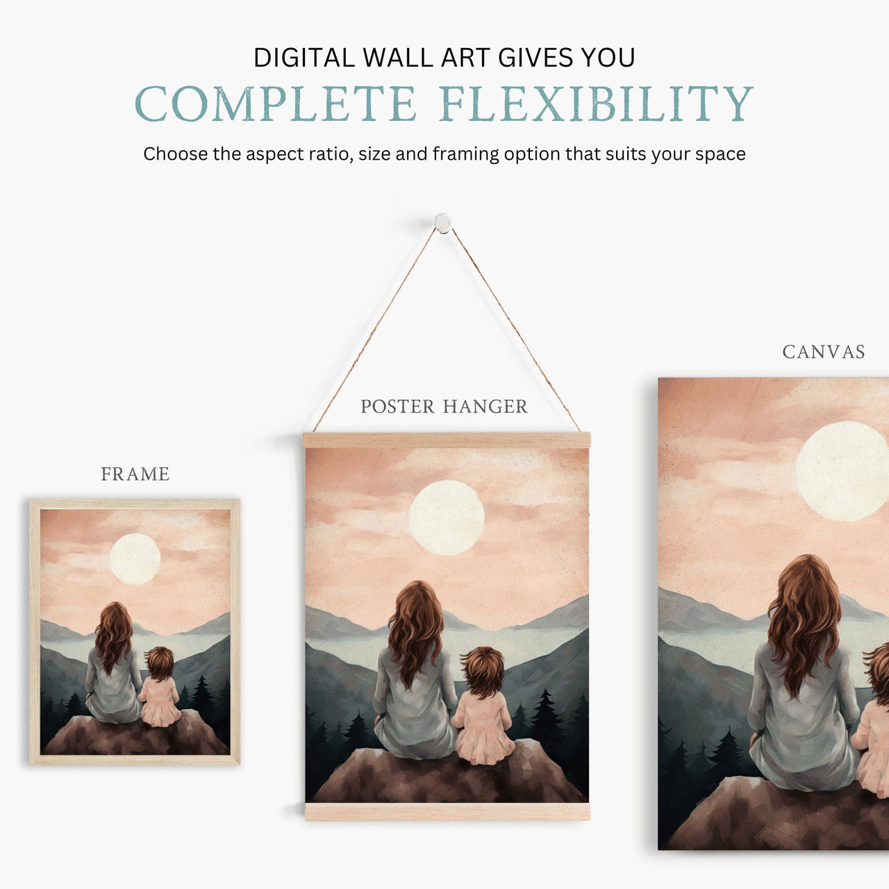 Mother - Daughter Silhouette Wall Art – Family Nursery Print