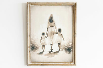 Mother and Daughters Wall Art, Sister Art Prints, Family Decor - WildfieldPrints